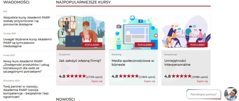 Screenshot on the PARP Academy website.
